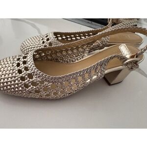 J.Crew Metallic Gold Woven Slingback Block Heel Pumps 8.5 2018511-KH04